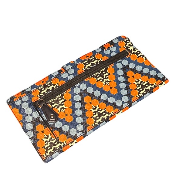 VERA BRADLEY WALLET BLUE & ORANGE HONEYCOMB PATTERN FOLD OPEN SNAP CLOSURE - Picture 5 of 5